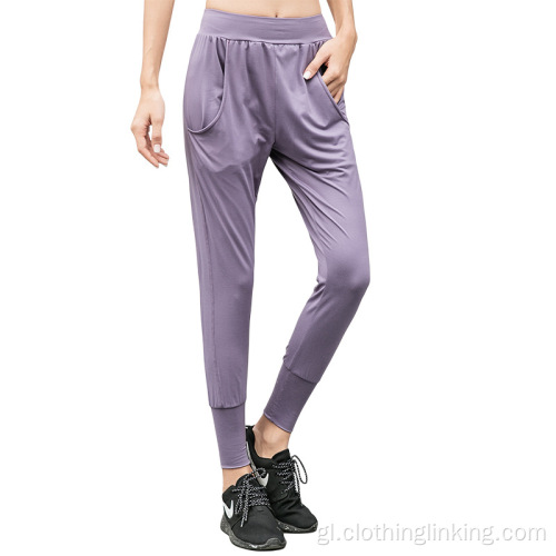 Pantalón de solta casual de yoga de cintura alta